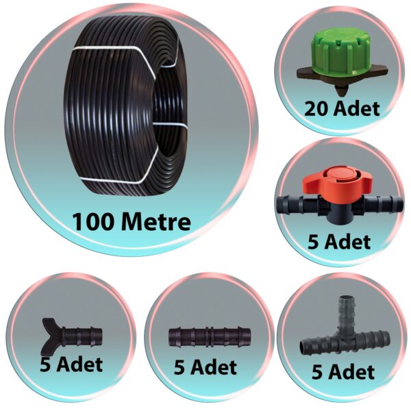 100 Metre 16 Lık Damlama Boru Seti